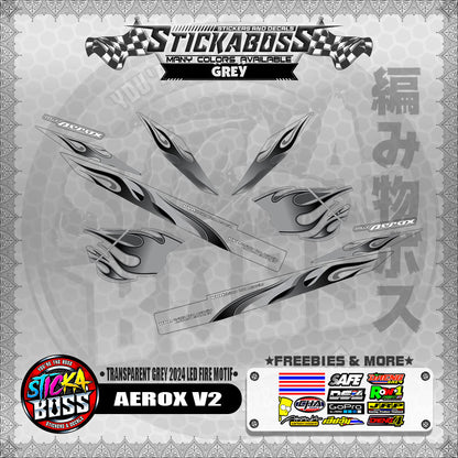 【PREMIUM UV PRINT】TRANSPARENT AEROX V2 DECALS ( GREY 2024 LED FIRE MOTIF )【WITH FREEBIES】