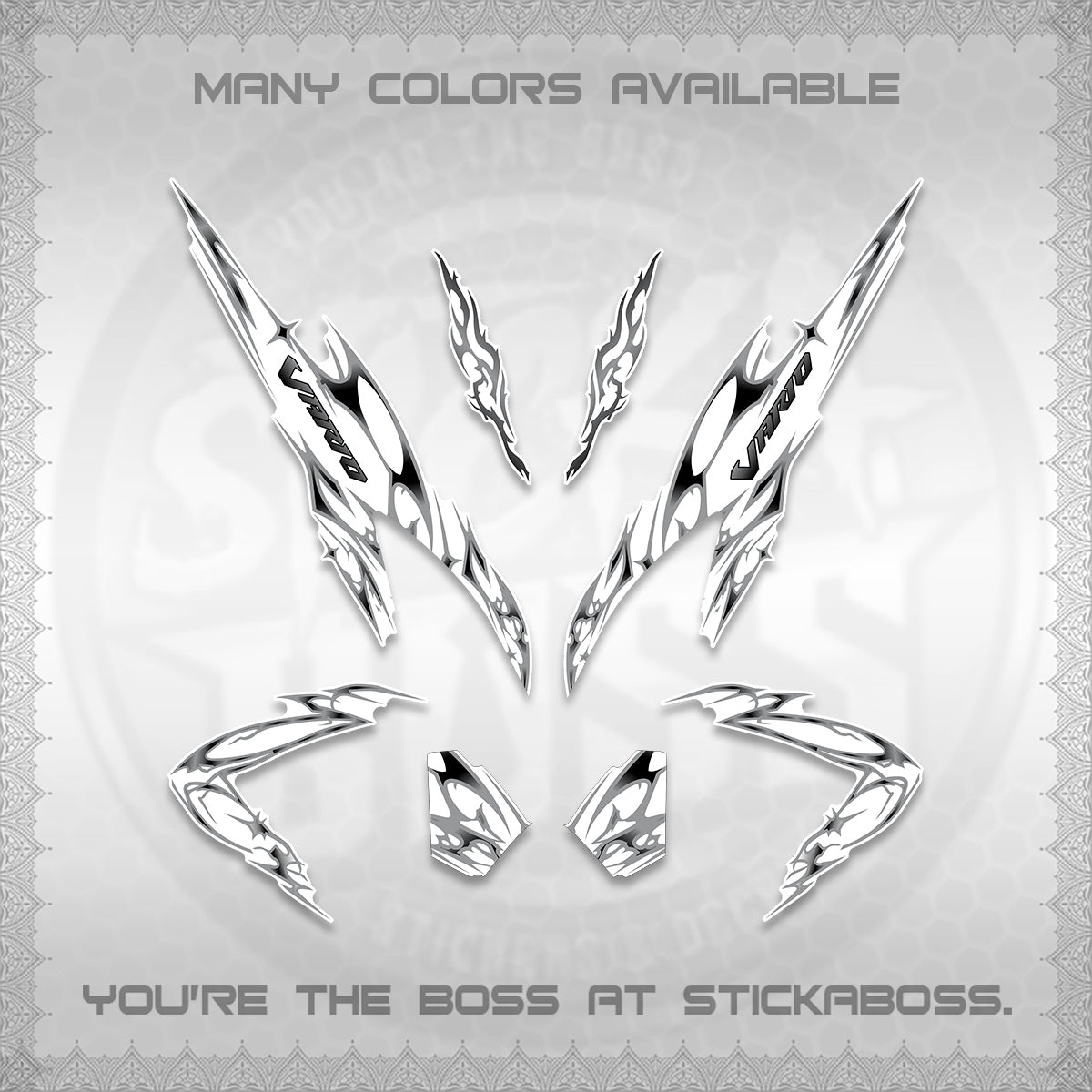 CLICK 125 V2 VARIO FOR WHITE DECALS (2026 TRIBAL LIGHTNING DESIGN) STICKER KITS BY STICKABOSS