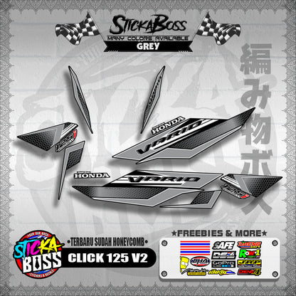 CLICK 125 V2 DECALS ( TERBARU SUDAH HONEYCOMB )【WITH FREEBIES】