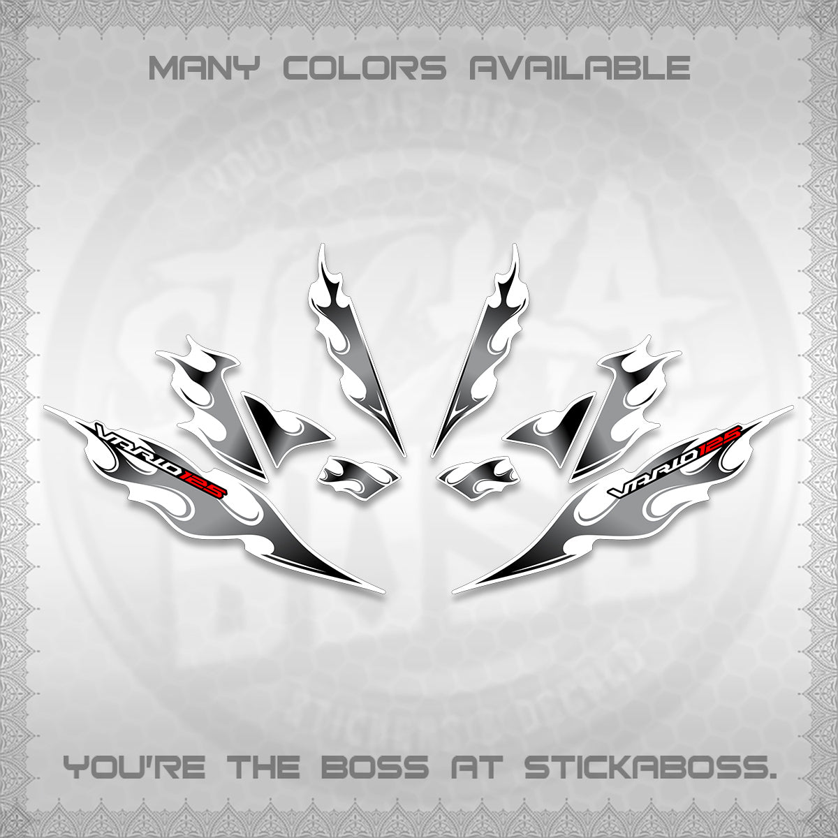CLICK 125 V4 FOR WHITE VARIO DECALS (2026 MOTIF FLAME 1 TONE)STICKER DECALS By STICKABOSS