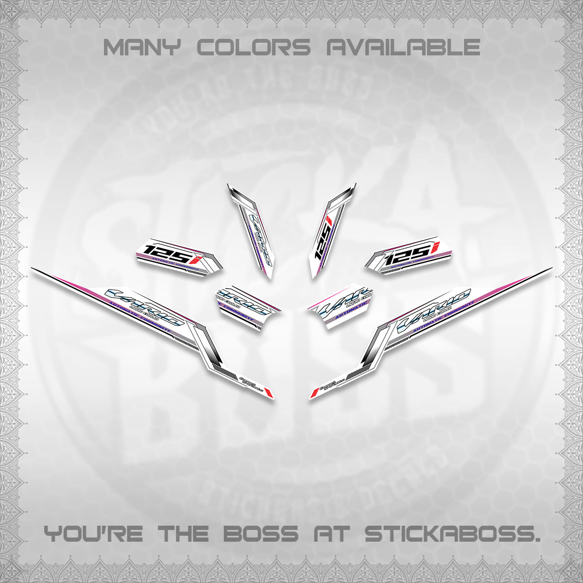 CLICK V3 VARIO STRIPING FOR WHITE DECALS (2026 SPORTS RACE DESIGN) STICKER KITS BY STICKABOSS