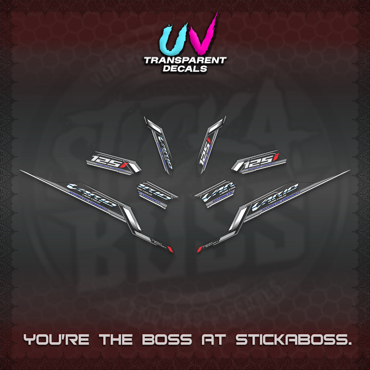 CLICK V3 VARIO STRIPING UV TRANSPARENT DECALS (2026 SPORTS RACE DESIGN) STICKER KITS BY STICKABOSS