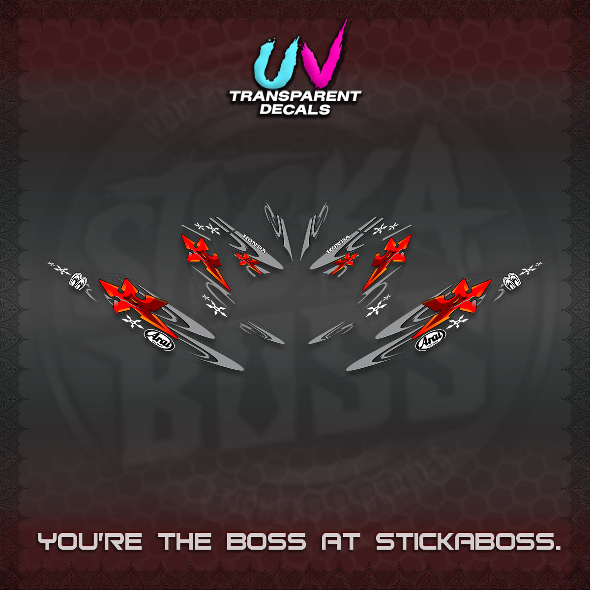 CLICK 125 V4 UV TRANSPARENT DECALS (2026 ARAI STAR RACING DESIGN) STICKER DECALS By STICKABOSS