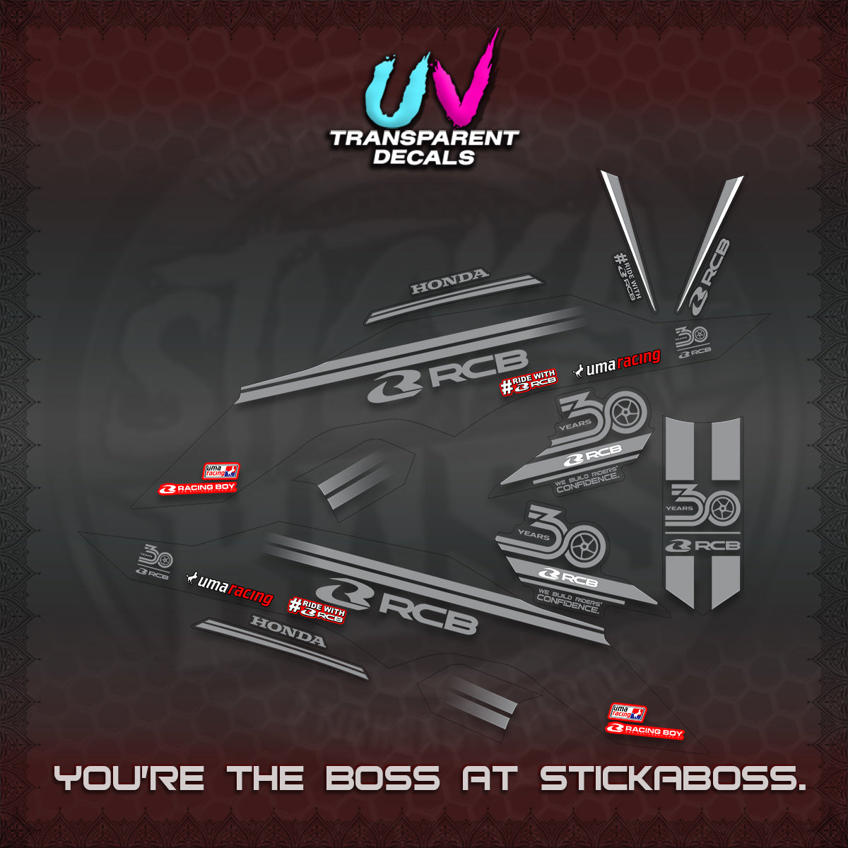CLICK 125 V3 UV TRANSPARENT DECALS (2026 30TH ANNIVERSARY RACING DESIGN) STICKER DECALS By STICKABOSS