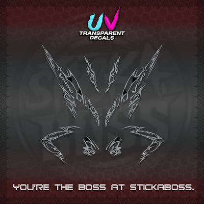 CLICK 125 V2 VARIO UV TRANSPARENT DECALS (2026 TRIBAL LIGHTNING DESIGN) STICKER KITS BY STICKABOSS
