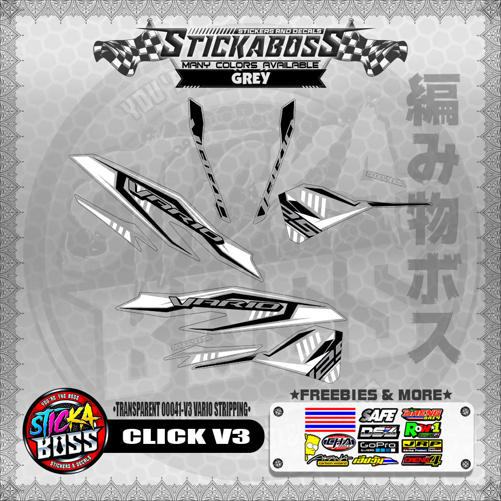 【PREMIUM UV PRINT】TRANSPARENT CLICK 125 V3 DECALS ( 00041-V3 VARIO STRIPPING )【WITH FREEBIES】