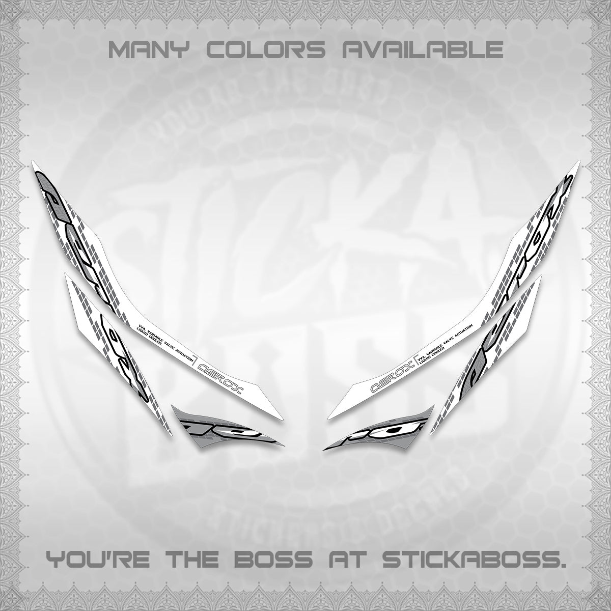 AEROX 155 V1 FOR WHITE DECALS (NEW 2026 VORTEX) STICKER KITS BY STICKABOSS