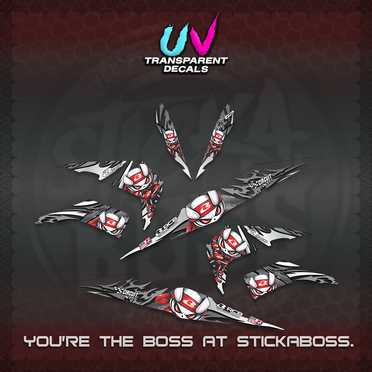 BEAT FI V2 UV TRANSPARENT DECALS (2026 NEW RCB 2.0 DESIGN) STICKER KITS BY STICKABOSS