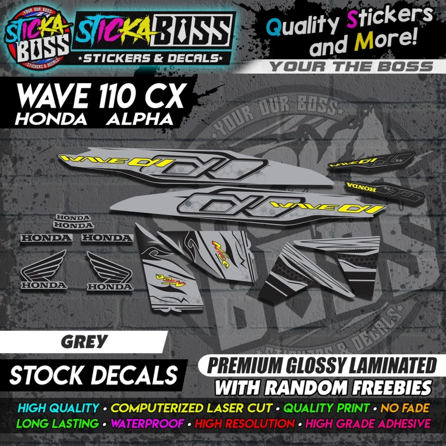 Honda Wave 110 Alpha CX (Stock Decals)【PREMIUM GLOSSY LAMINATED】