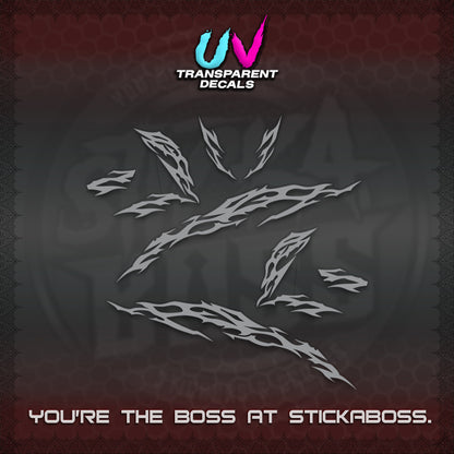CLICK 125 V3 UV TRANSPARENT DECALS (2026 TRIBAL LIGHTNING DESIGN) STICKER KITS BY STICKABOSS
