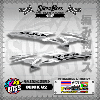 CLICK V2 DECALS ( 2024 RACING STRIPES ) [ PREMIUM GLOSSY LAMINATED ]【WITH FREEBIES】