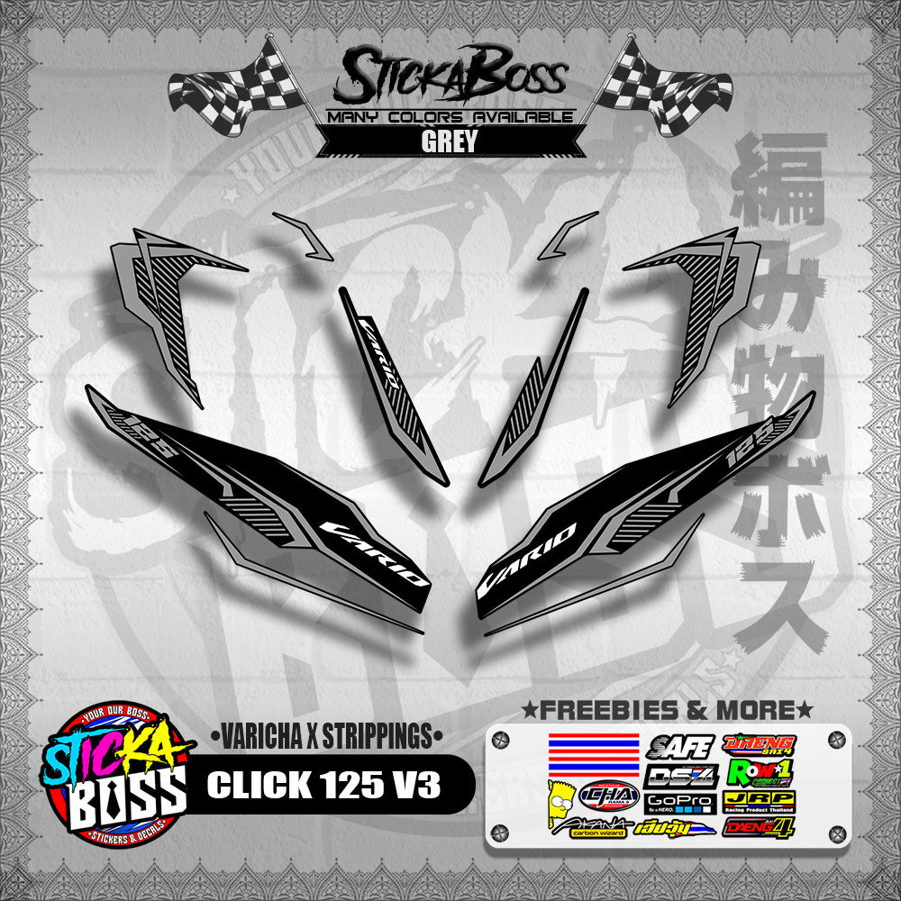 CLICK 125 V3 DECALS ( VARICHA X STRIPPINGS )【WITH FREEBIES】