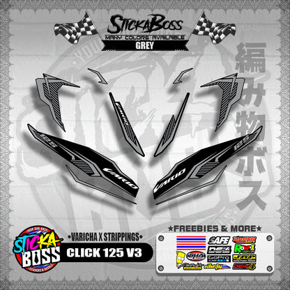 CLICK 125 V3 DECALS ( VARICHA X STRIPPINGS )【WITH FREEBIES】