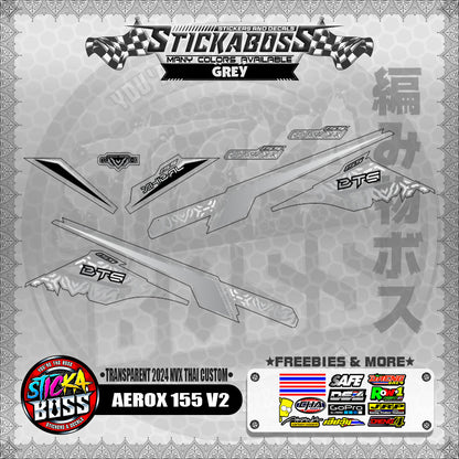 【PREMIUM UV PRINT】TRANSPARENT AEROX 155 V2 DECALS ( 2024 NVX THAI CUSTOM )【WITH FREEBIES】