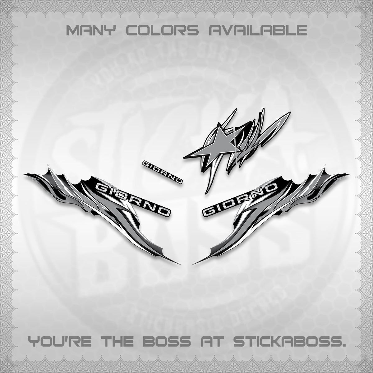 GIORNO 125 DECALS (2026 NEW TRIBAL FIRE NTN) STICKER DECALS BY STICKABOSS