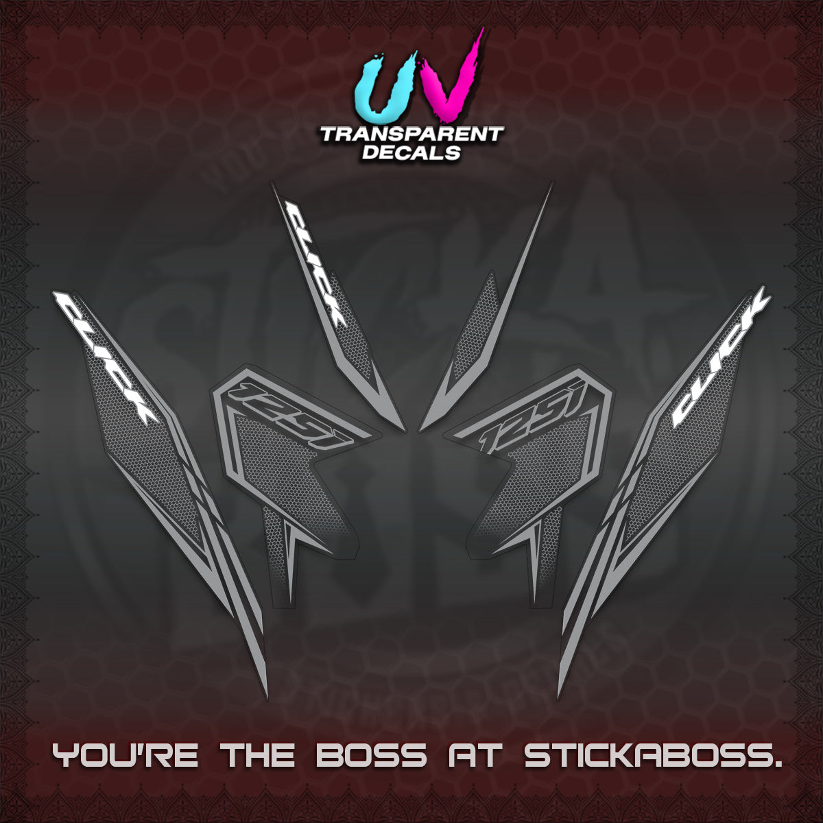 CLICK 125 V3 UV TRANSPARENT DECALS (2026 LINE UP DESIGN) STICKER KITS By STICKABOSS