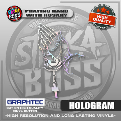 PRAYING HAND WITH ROSARY | VINYL WATERPROOF CUT-OUT STICKER DECALS【Stickaboss】