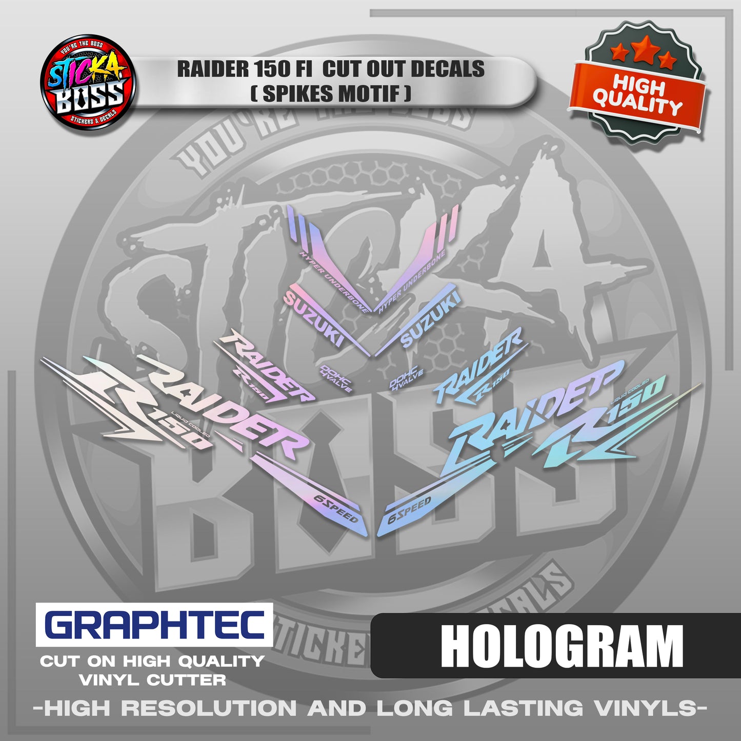 RAIDER 150 FI CUT OUT DECALS ( SPIKES MOTIF ) | VINYL WATERPROOF CUT-OUT STICKER DECALS