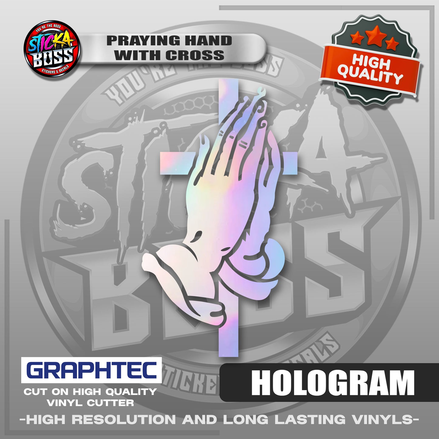 PRAYING HAND WITH CROSS | VINYL WATERPROOF CUT-OUT STICKER DECALS【Stickaboss】