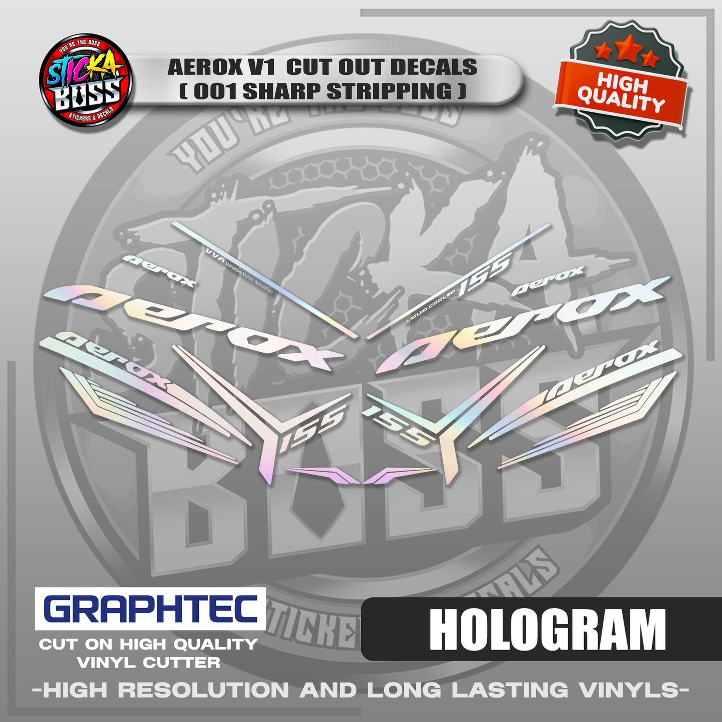 AEROX V1 CUT OUT DECALS ( 001 SHARP STRIPPING ) | VINYL WATERPROOF CUT-OUT STICKER DECALS