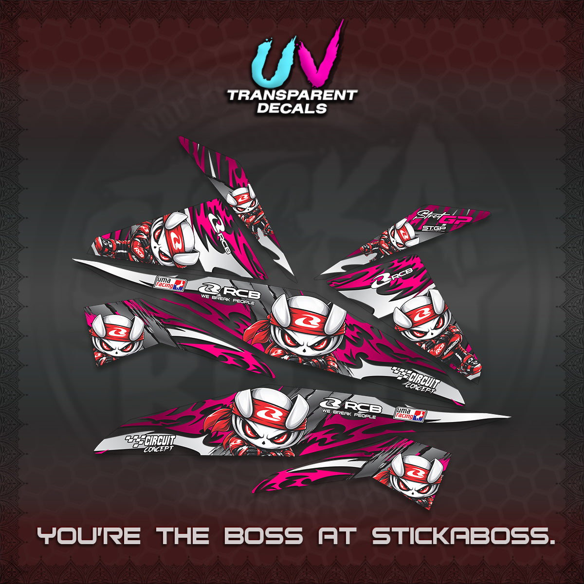 BEAT FI V1 UV TRANSPARENT DECALS (2026 NEW RCB 2.0 DESIGN) STICKER KITS BY STICKABOSS