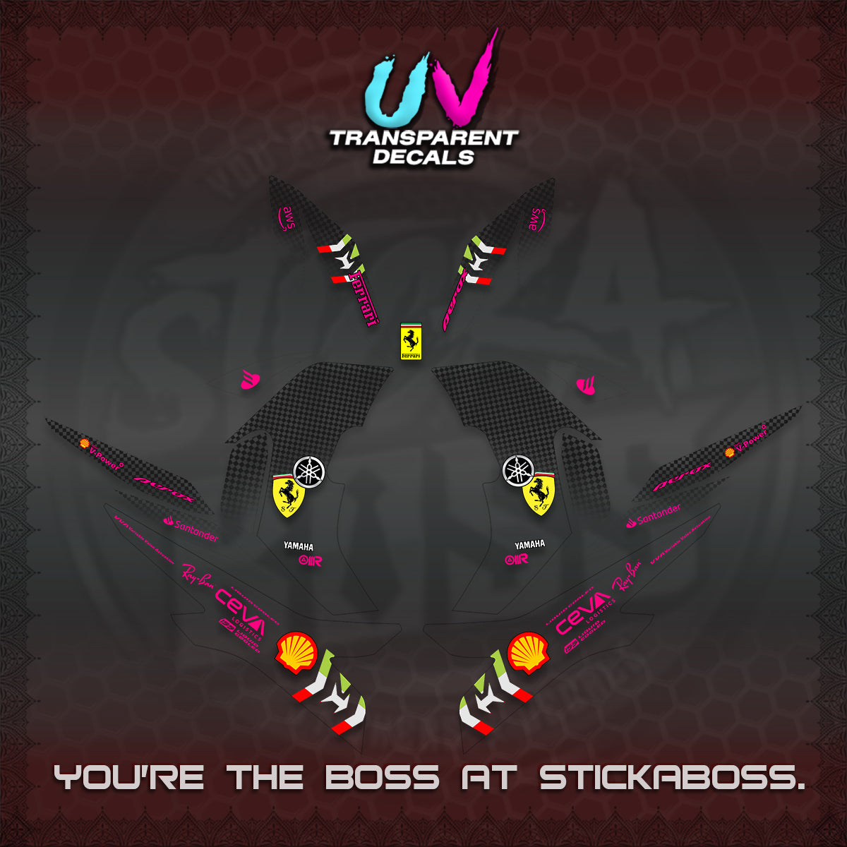 AEROX V2 UV TRANSPARENT DECALS (2026 HORSE RACE DESIGN) STICKER DECALS By STICKABOSS