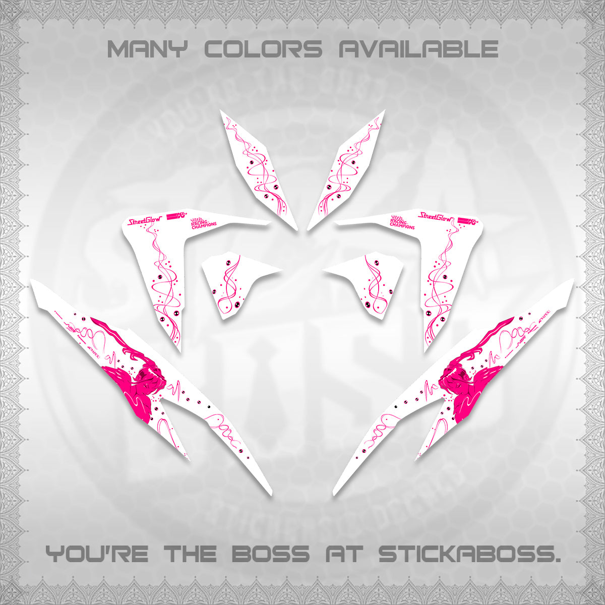 CLICK V2 FOR WHITE DECALS (2026 2F2F SWIRL DESIGN) STICKER KITS BY STICKABOSS