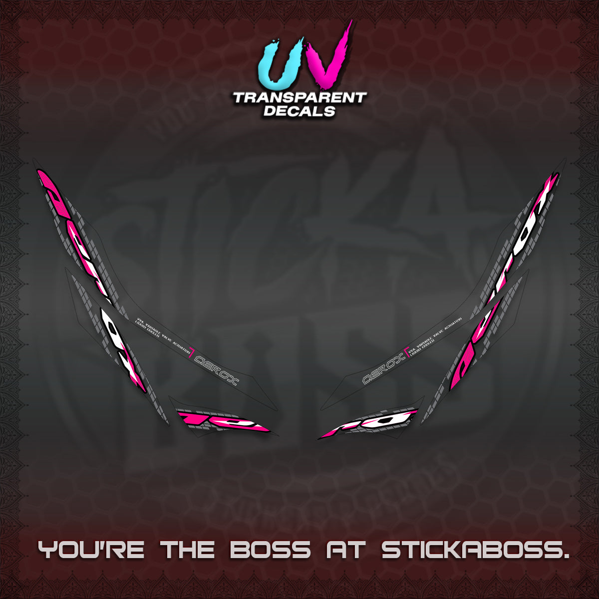 AEROX 155 V1 UV TRANSPARENT DECALS (NEW 2026 VORTEX) STICKER KITS BY STICKABOSS