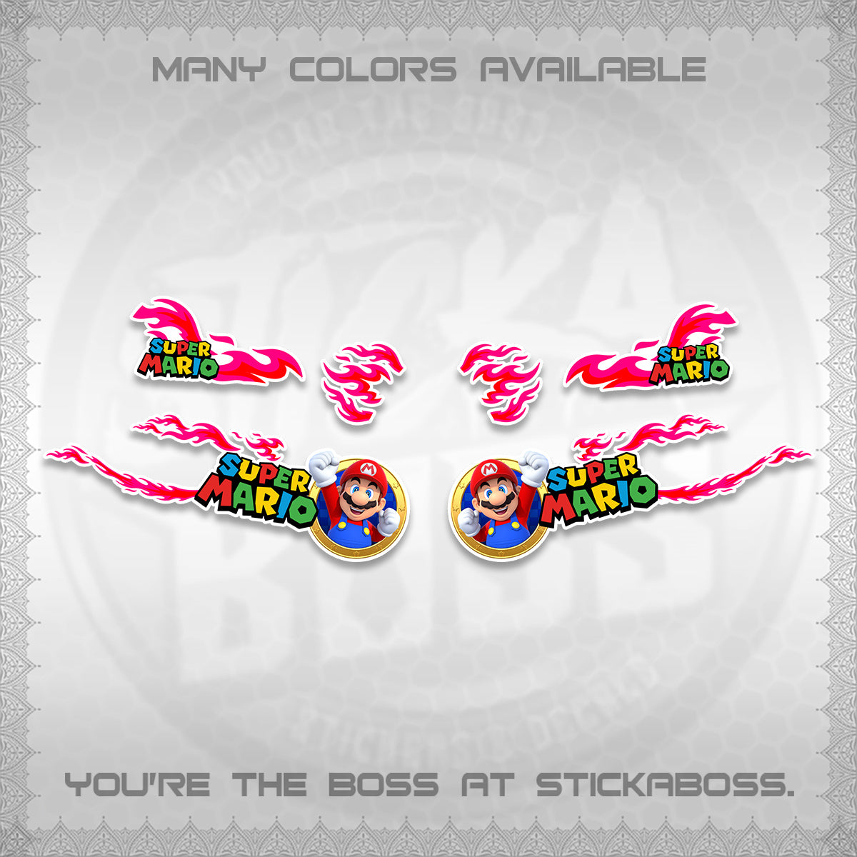 FAZZIO FOR WHITE DECALS (FLAMES 02 SUPER-M MOTIF) STICKER KITS BY STICKABOSS
