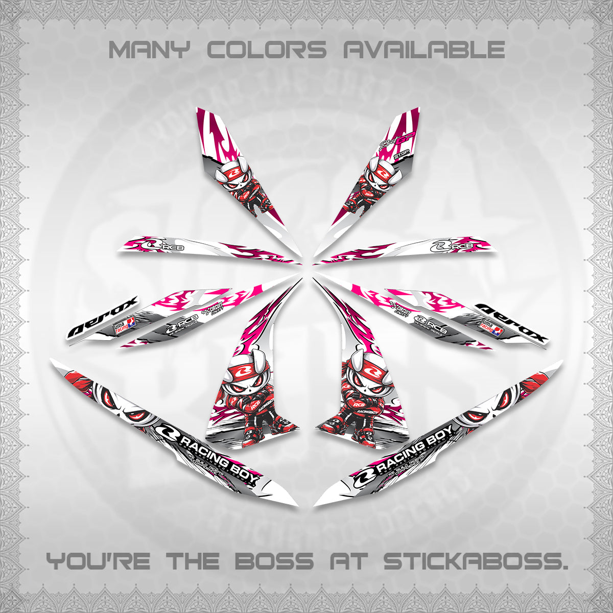 AEROX 155 V1 FOR WHITE DECALS (2026 NEW RCB 2.0 DESIGN) STICKER KITS BY STICKABOSS
