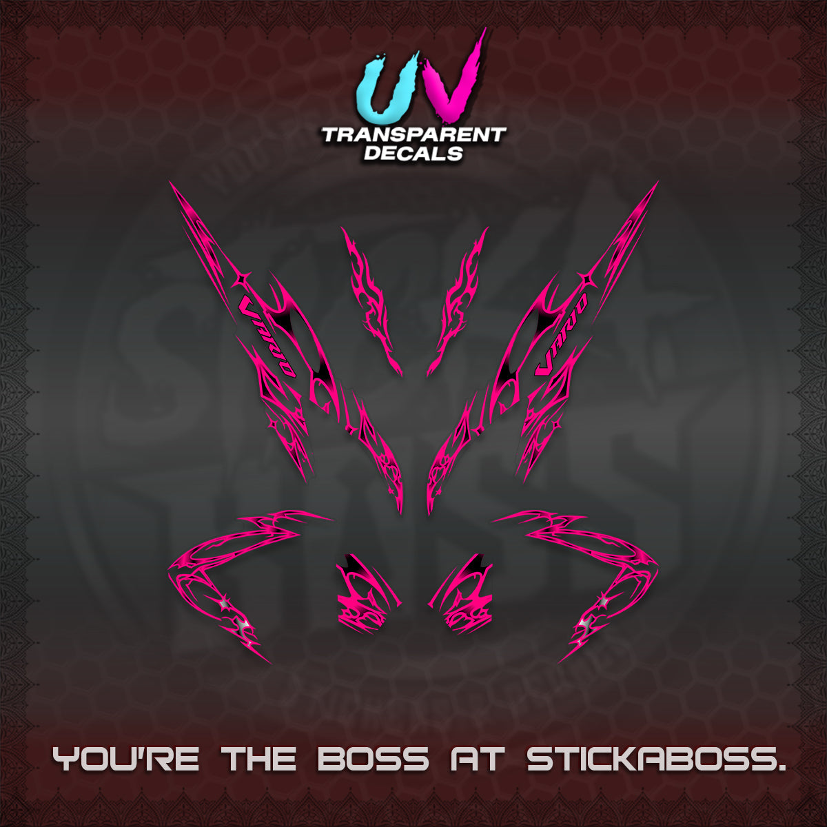 CLICK 125 V2 VARIO UV TRANSPARENT DECALS (2026 TRIBAL LIGHTNING DESIGN) STICKER KITS BY STICKABOSS