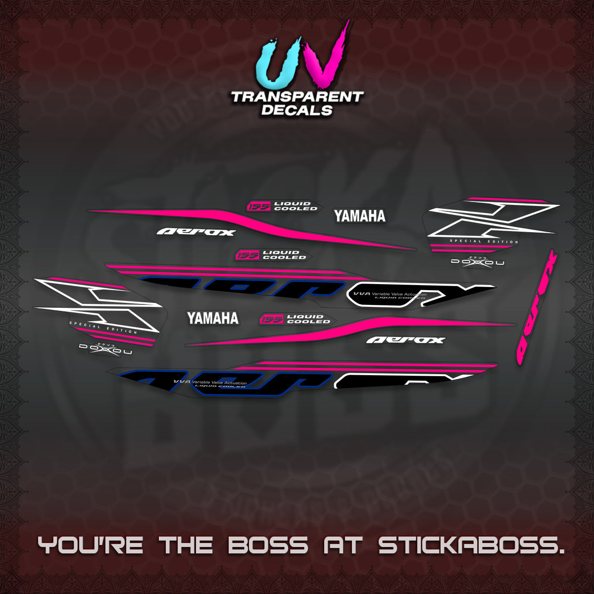 AEROX 155 V1 UV TRANSPARENT DECALS (2026 CYBER STYLE 01) STICKER KITS BY STICKABOSS