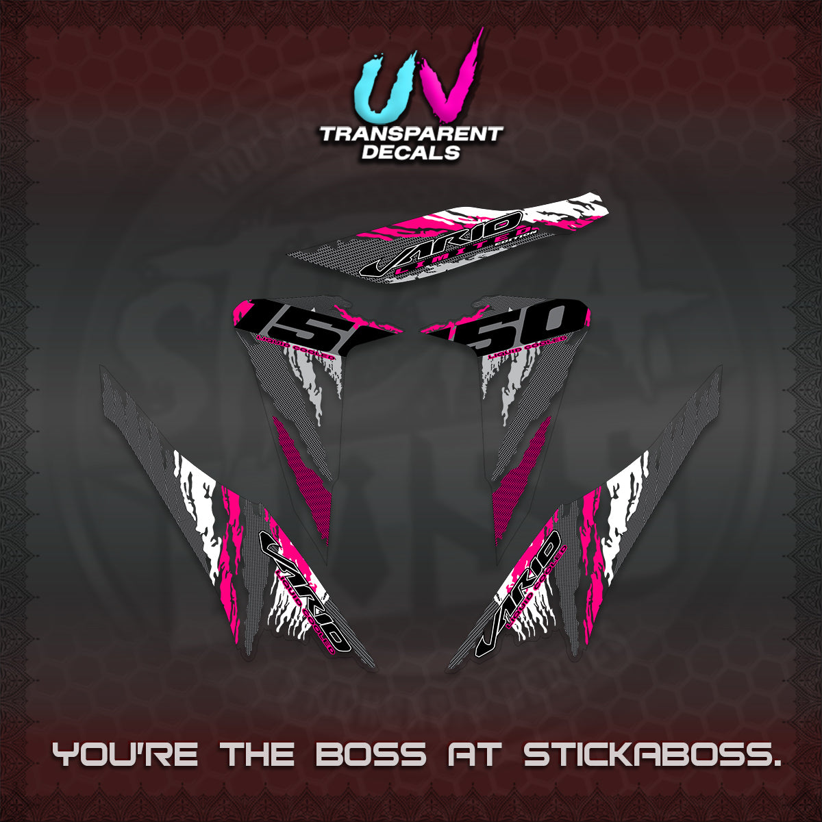 CLICK 150 V2 VARIO UV TRANSPARENT DECALS (2022 SPECIAL SPLASH DESIGN) STICKER KITS BY STICKABOSS