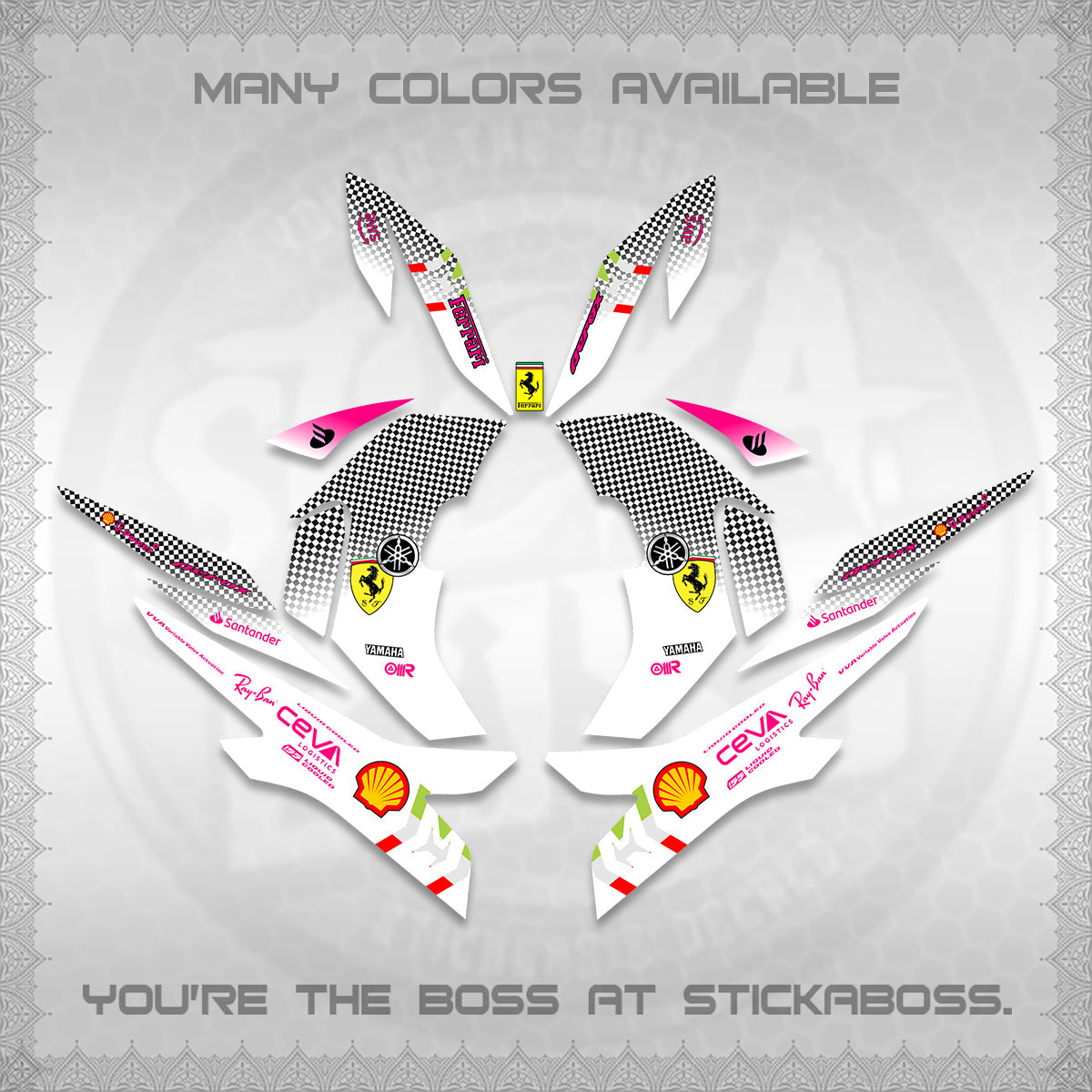 AEROX V2 FOR WHITE DECALS (2026 HORSE RACE DESIGN) STICKER DECALS By STICKABOSS