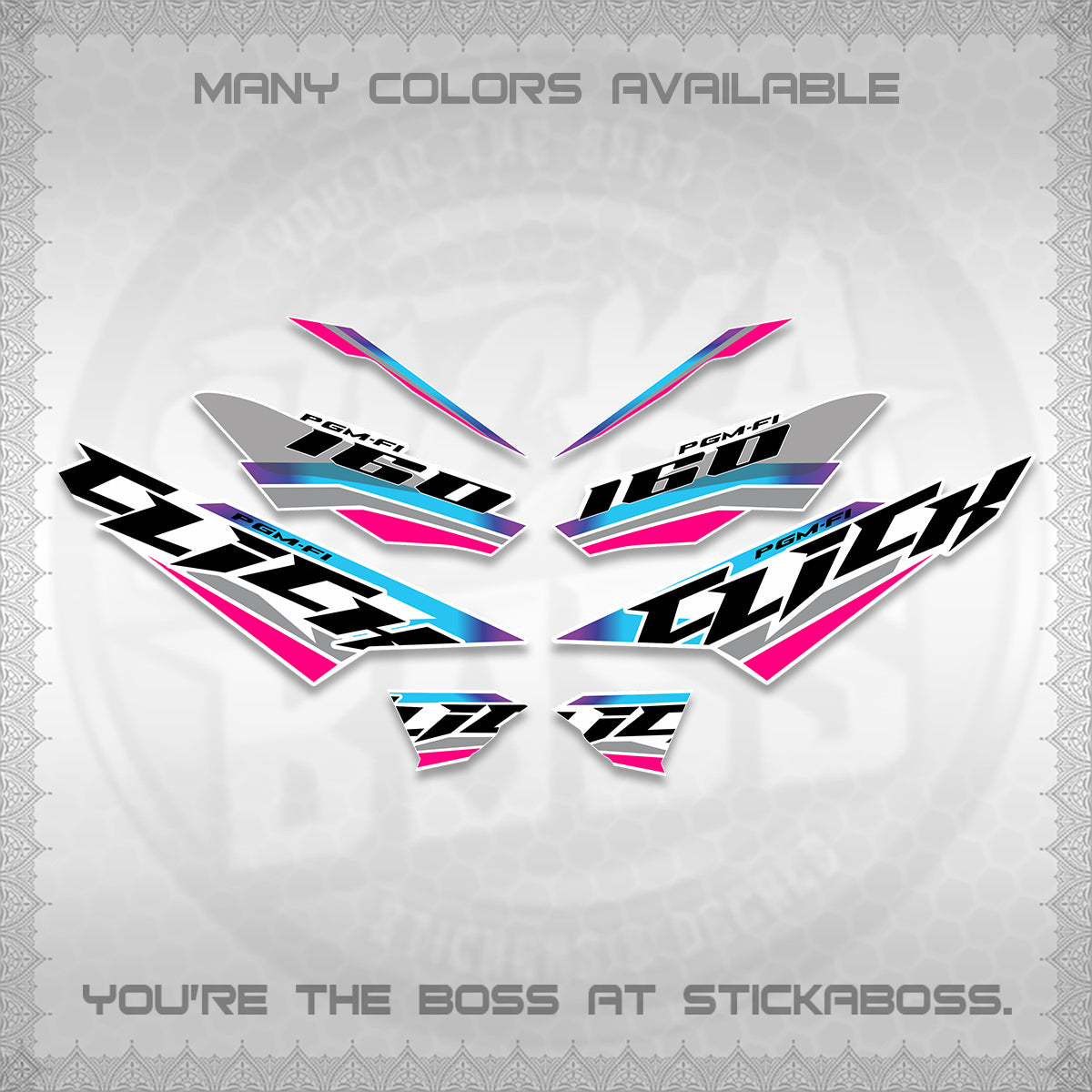CLICK 160 STRIPING FOR WHITE DECALS (SPORTS RACE STRIPES 01) STICKER KITS BY STICKABOSS