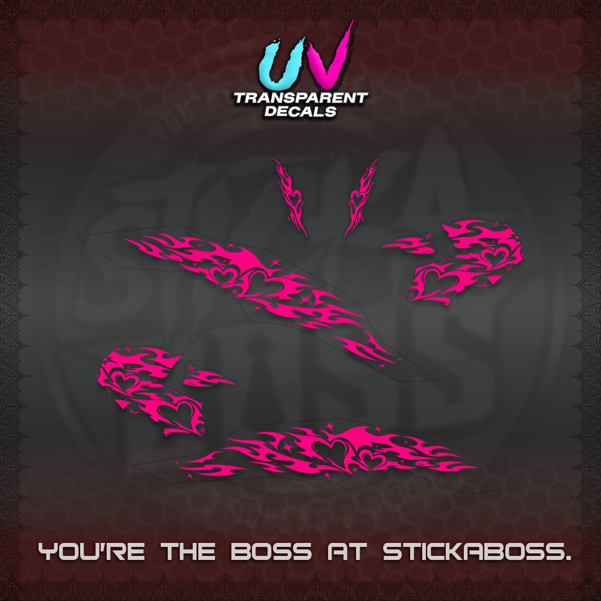 CLICK 125 V3 UV TRANSPARENT DECALS (2026 TRIBAL HEART DESIGN) STICKER KITS BY STICKABOSS