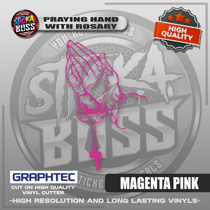 PRAYING HAND WITH ROSARY | VINYL WATERPROOF CUT-OUT STICKER DECALS【Stickaboss】