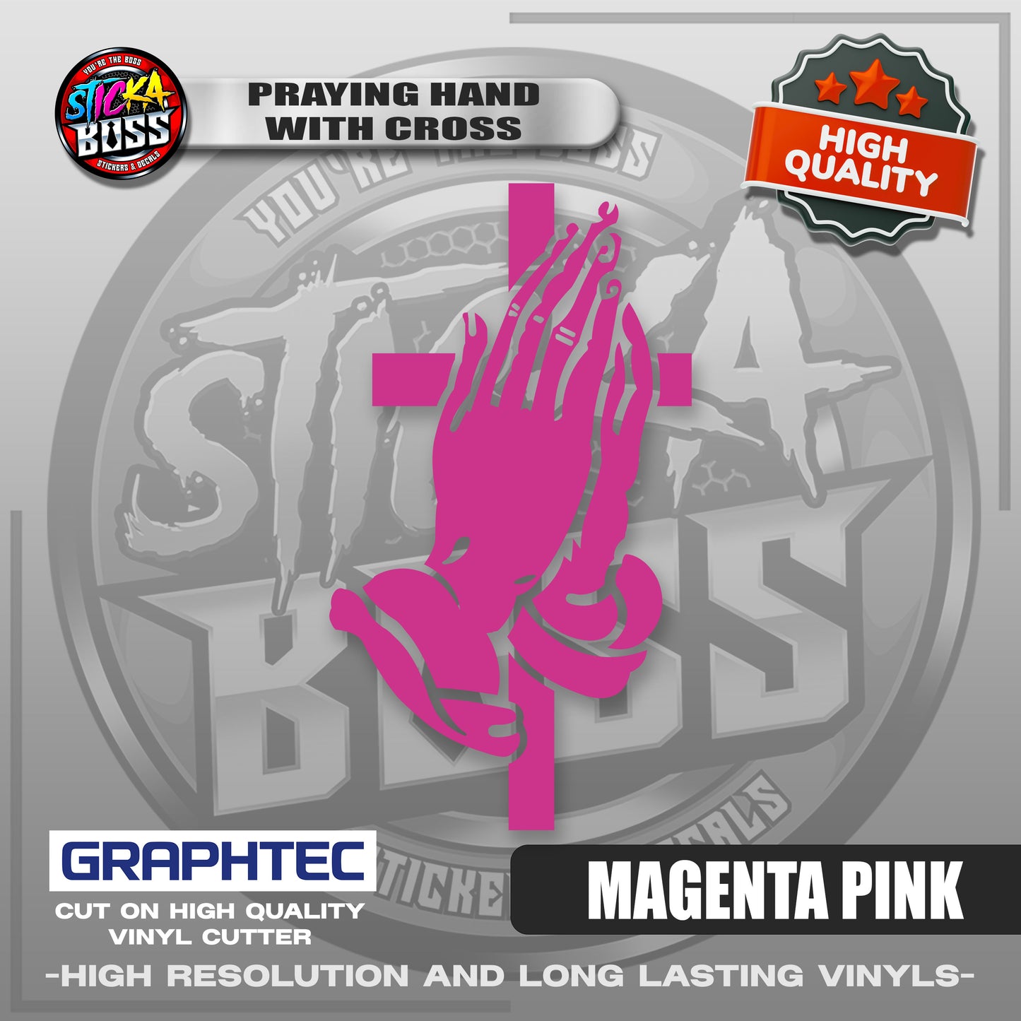 PRAYING HAND WITH CROSS | VINYL WATERPROOF CUT-OUT STICKER DECALS【Stickaboss】