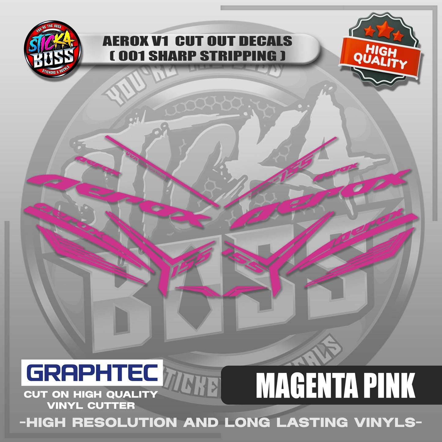 AEROX V1 CUT OUT DECALS ( 001 SHARP STRIPPING ) | VINYL WATERPROOF CUT-OUT STICKER DECALS