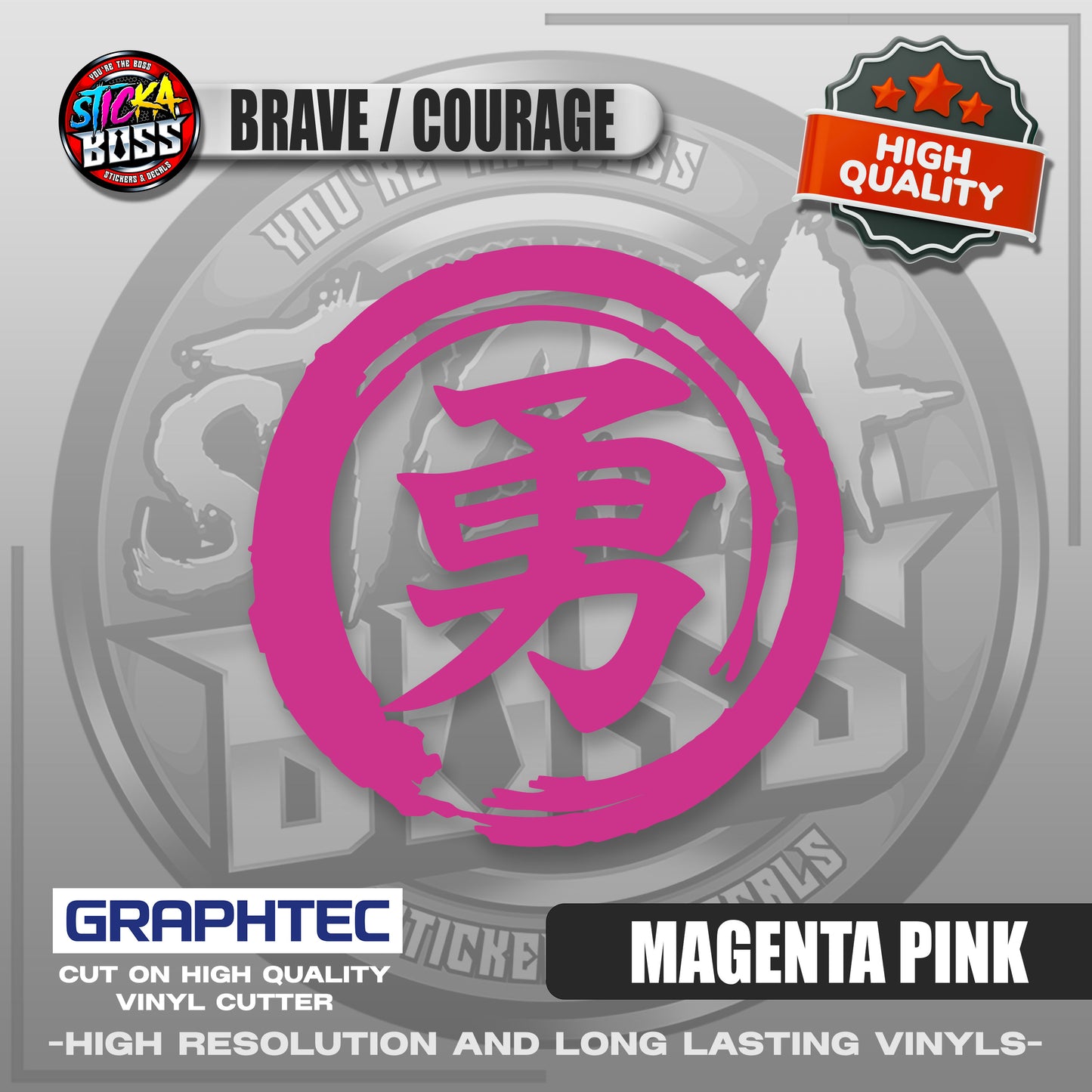 BRAVE COURAGE - JAPANESE KANJI SYMBOL | VINYL WATERPROOF CUT-OUT STICKER DECALS【Stickaboss】