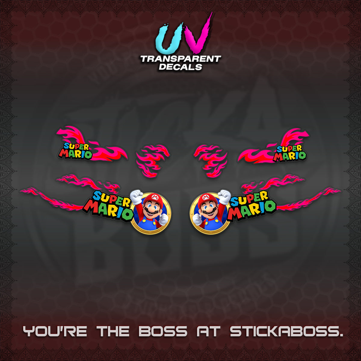FAZZIO UV TRANSPARENT DECALS (FLAMES 02 SUPER-M MOTIF) STICKER KITS BY STICKABOSS
