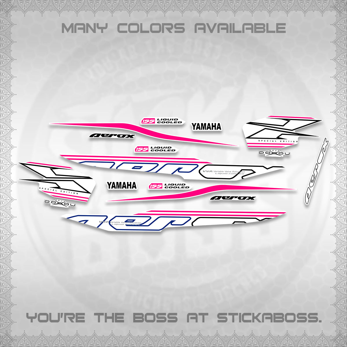 AEROX 155 V1 FOR WHITE DECALS (2026 CYBER STYLE 01) STICKER KITS BY STICKABOSS