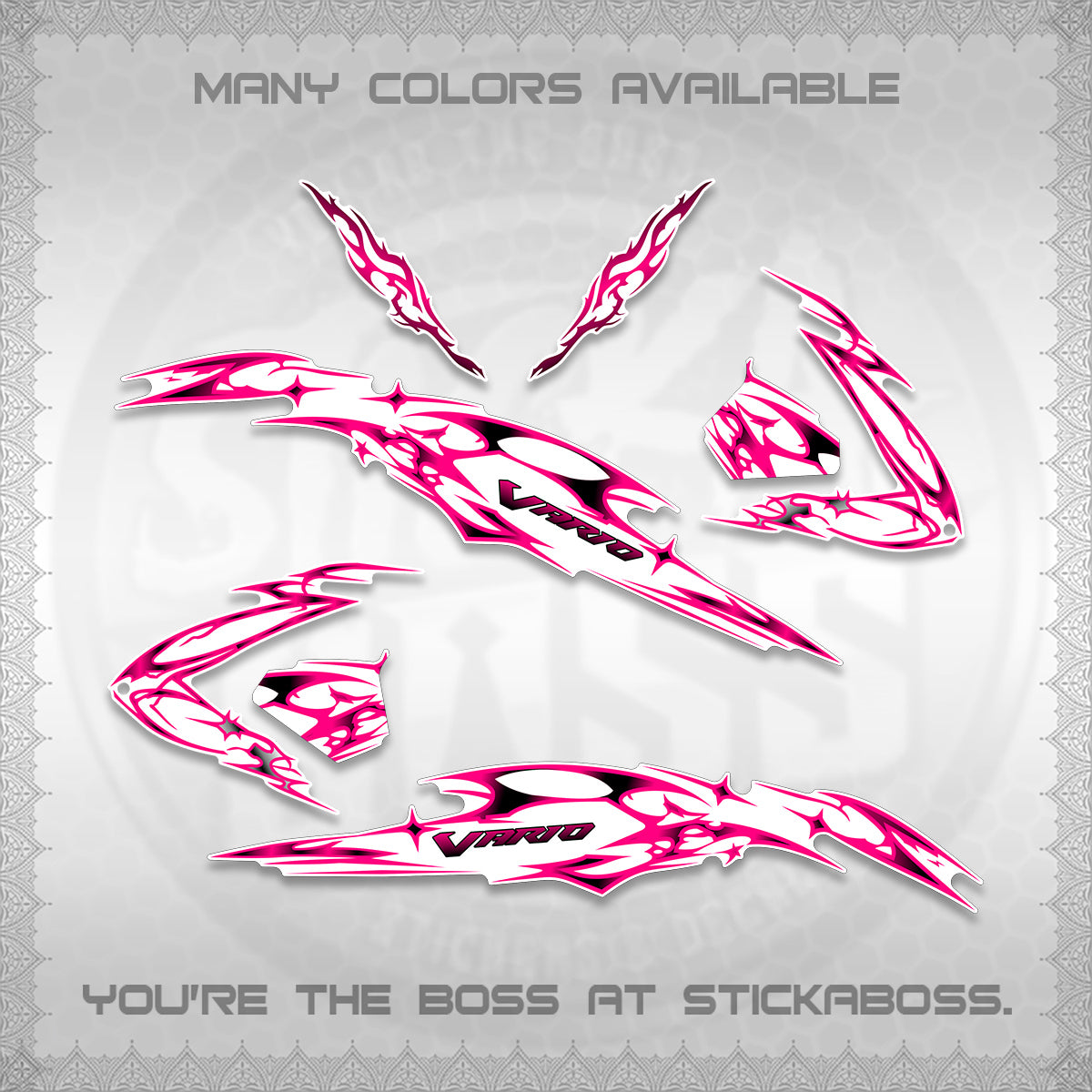 CLICK 125 V3 VARIO FOR WHITE DECALS (2026 TRIBAL LIGHTNING DESIGN) STICKER KITS BY STICKABOSS