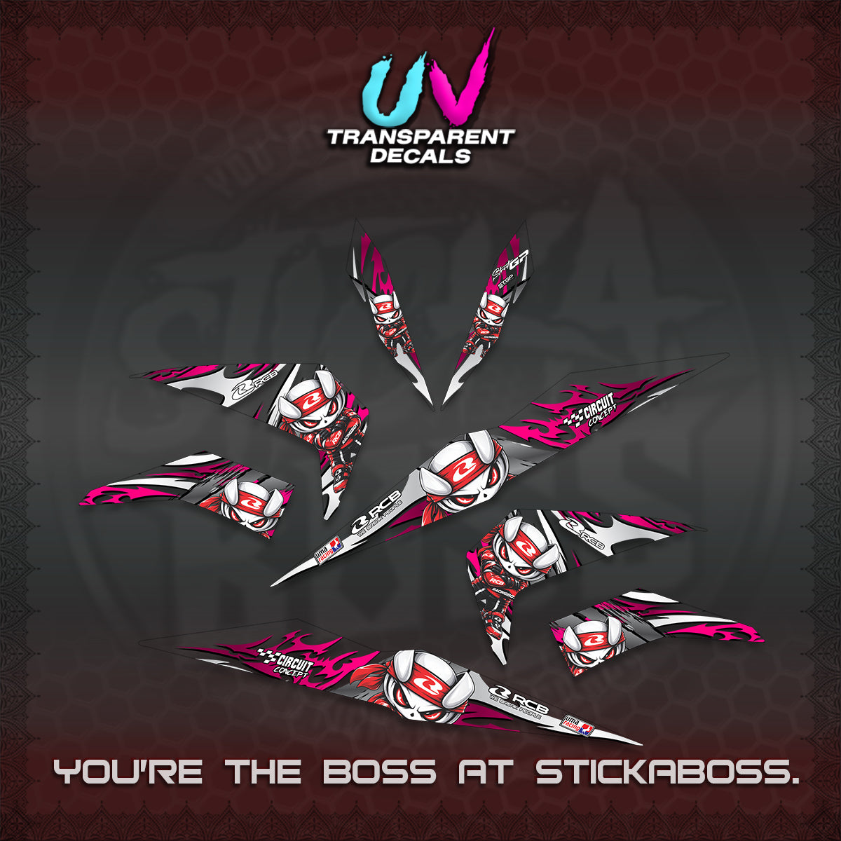 BEAT FI V2 UV TRANSPARENT DECALS (2026 NEW RCB 2.0 DESIGN) STICKER KITS BY STICKABOSS