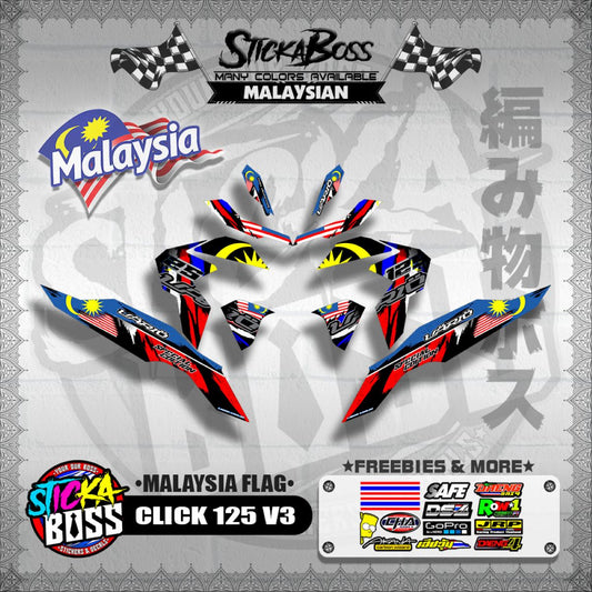 CLICK 125 V3 MALAYSIAN DECALS ( MALAYSIA FLAG )【WITH FREEBIES】