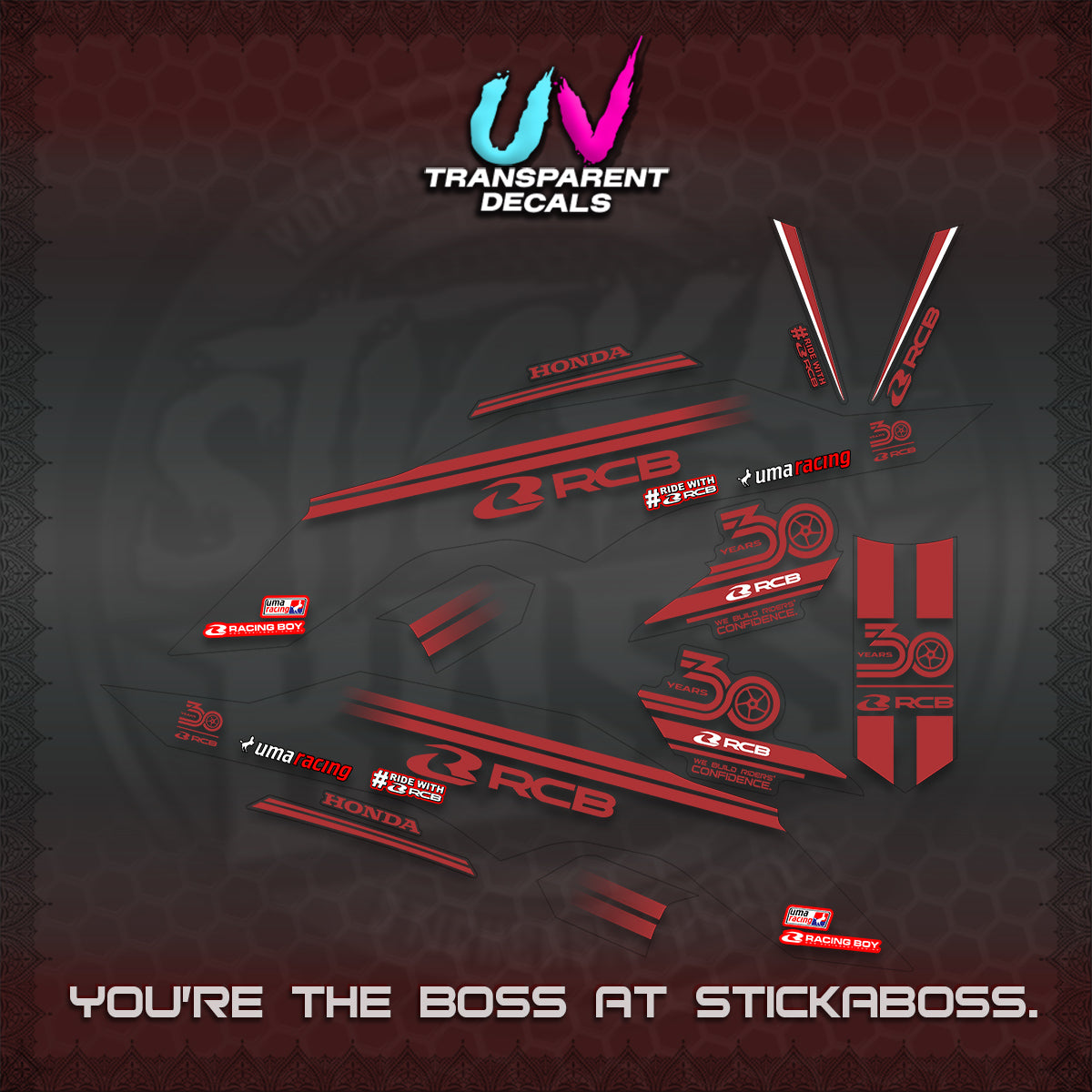 CLICK 125 V3 UV TRANSPARENT DECALS (2026 30TH ANNIVERSARY RACING DESIGN) STICKER DECALS By STICKABOSS