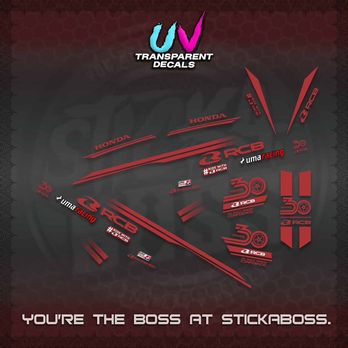 CLICK 125 V2 UV TRANSPARENT DECALS (2026 30TH ANNIVERSARY RACING DESIGN) STICKER DECALS By STICKABOSS