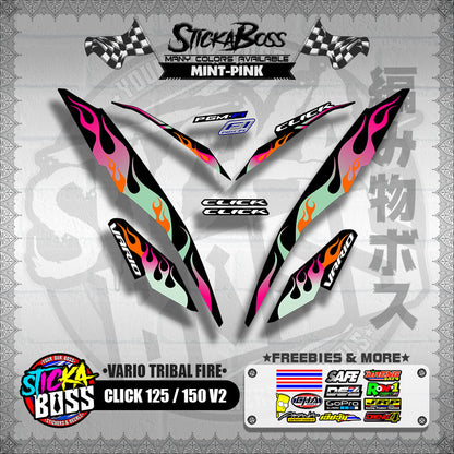 CLICK 125 / 150 V2 DECALS ( VARIO TRIBAL FIRE )【WITH FREEBIES】