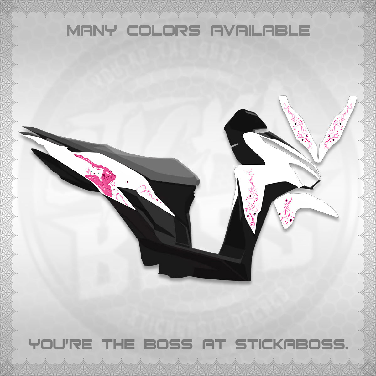 CLICK V2 FOR WHITE DECALS (2026 2F2F SWIRL DESIGN) STICKER KITS BY STICKABOSS