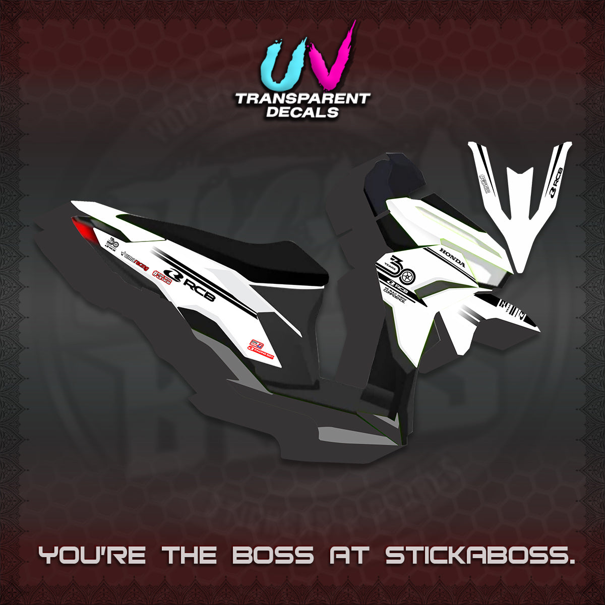 CLICK 125 V3 UV TRANSPARENT DECALS (2026 30TH ANNIVERSARY RACING DESIGN) STICKER DECALS By STICKABOSS